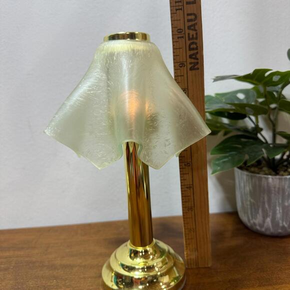 Fairy Light Partylite Frosted Corroso Art Glass Tealight Lamp Brass 10" Vintage - Picture 3 of 7